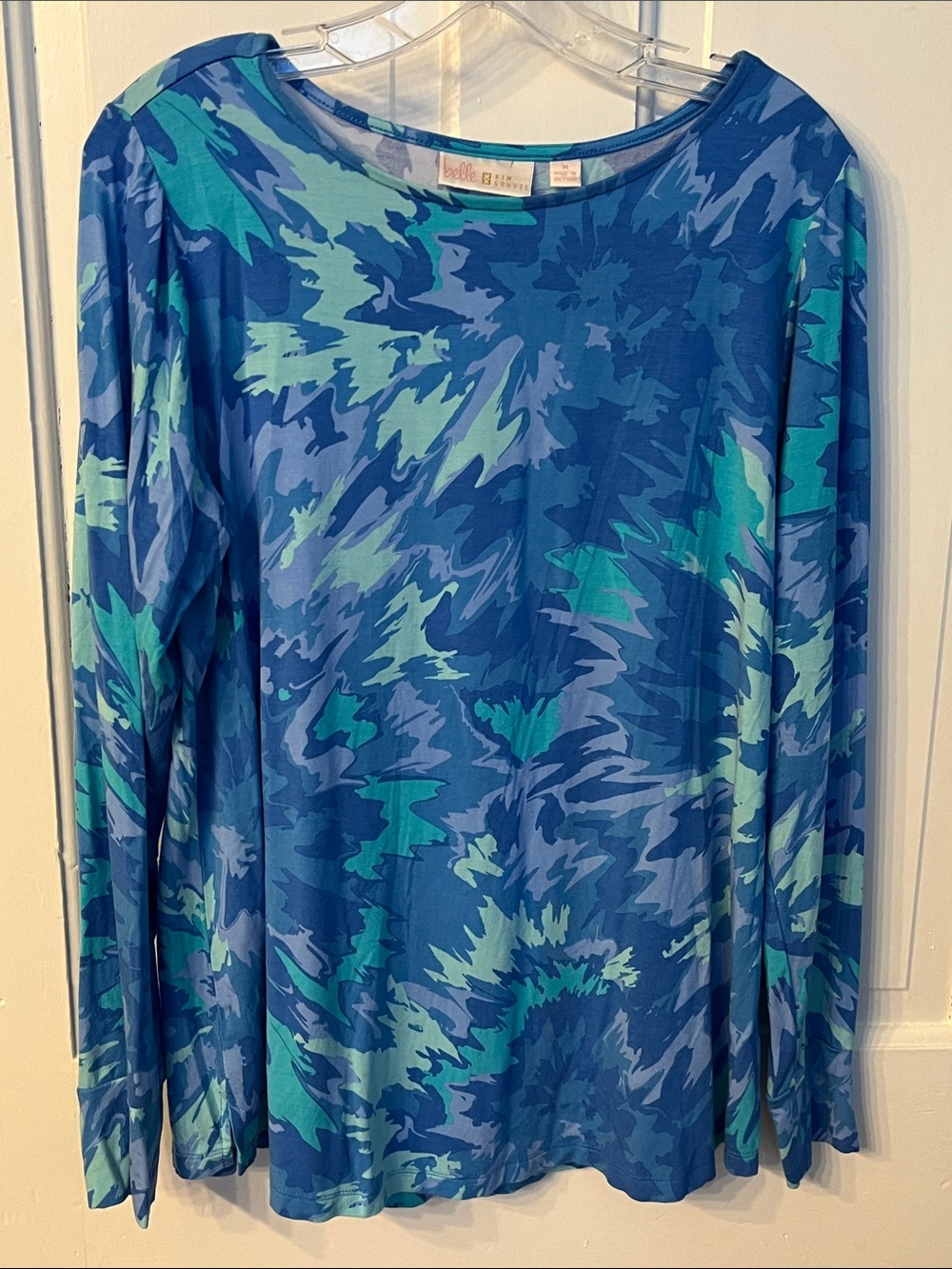 Belle by Kim Gravel M Blue Turquoise Long Sleeves Tee Top